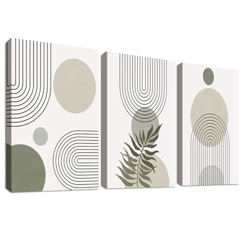 3Pcs Marco de Madera Cuadro Moderno Línea Geométrica Beige...